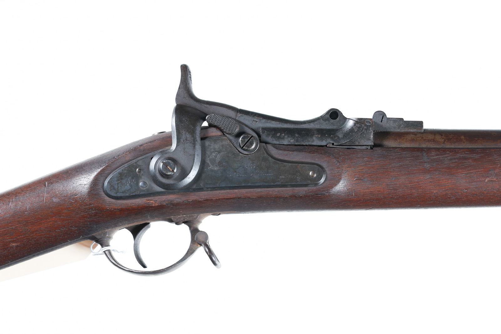 Allin 1861 Trapdoor .58 RF: .58 RF Serial # NSN Very good overall condition with crisp cartouches present on left side of stock. Would benefit greatly from professional cleaning. Crisp action and mechanics. Converted at Springfi