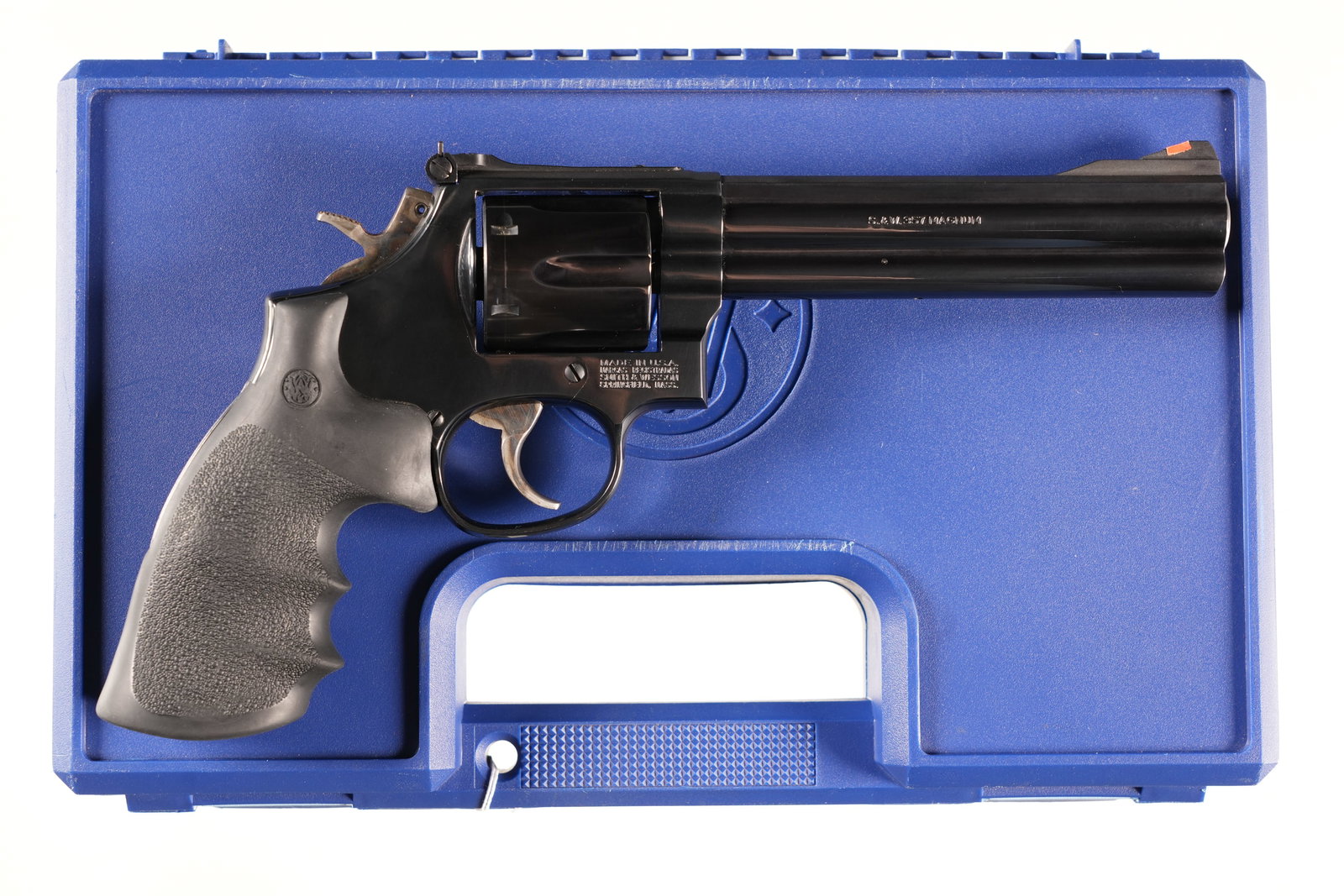 Smith & Wesson 586-4 Revolver .357 mag: .357 mag Serial # BUF2655 Excellent overall condition with faint cylinder turn line. Equipped with Hogue grips. Housed in factory box numbered to gun. Barrel 5 7/8" Modern