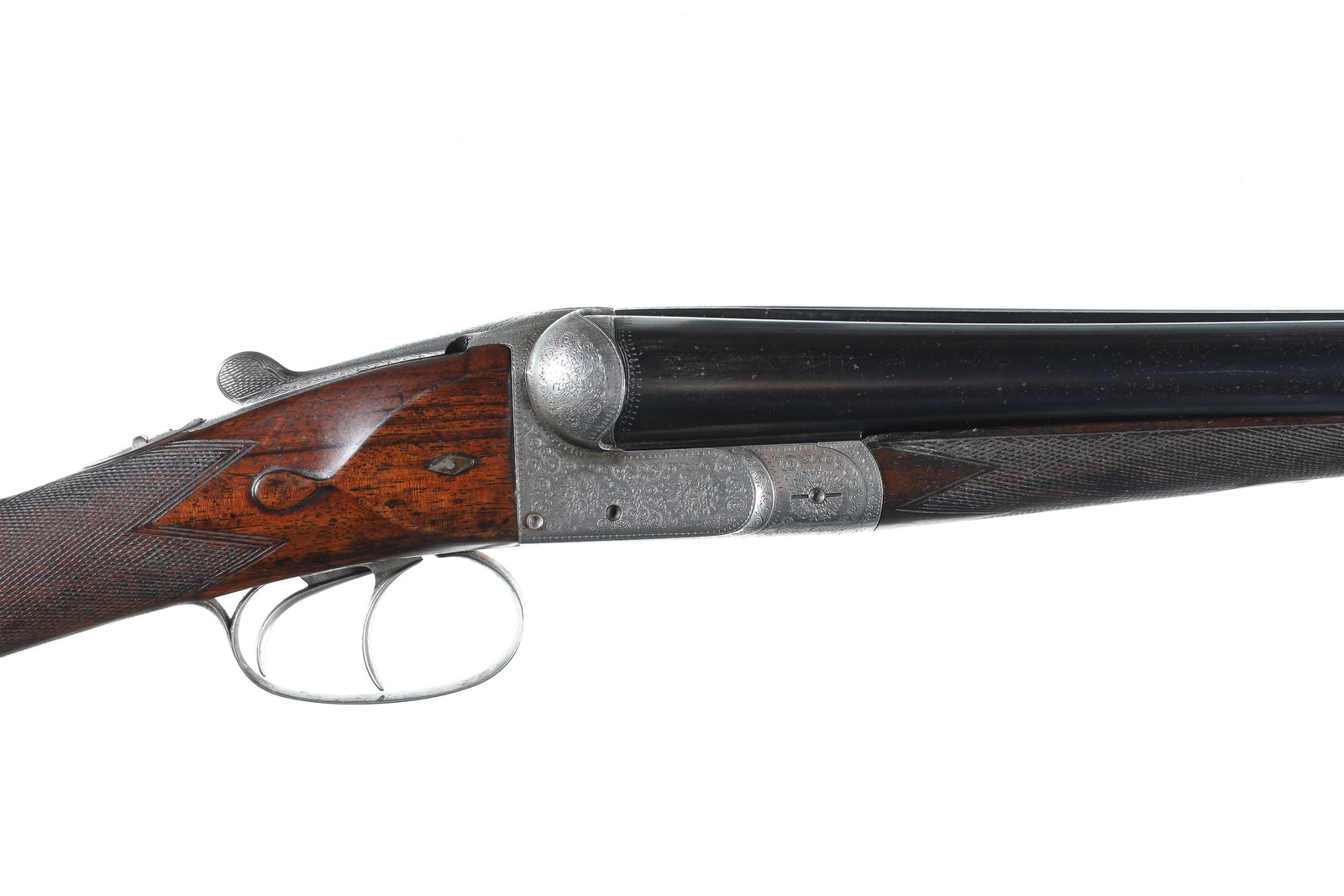 Leon Gathoye Boxlock Ejector SxS Shotgun 12ga: 12ga Serial # 557 Leon Gathoye Box lock double 12 Ga with 2 3.4" chambers choked Mod & Im with scroll engraved receiver. Double trigger with ejectors. 14" 1 1/2" DAC 2" DAH Condition. Very good with b