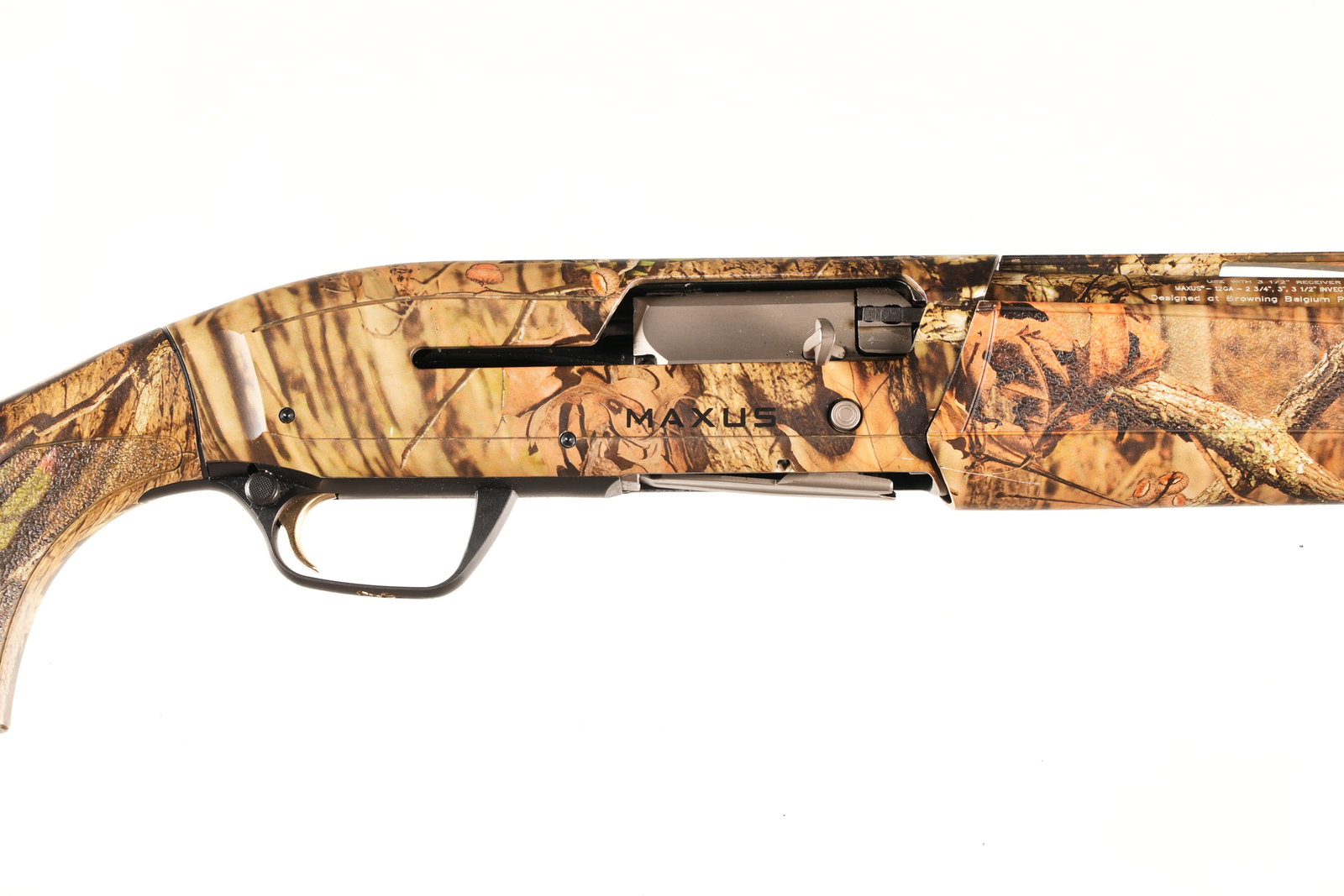 Browning Maxus Semi Shotgun 12 GA: 12 GA Serial # 115ZV04983 Browning Maxus 12 Ga semi automatic. with Break up camo finish and synthetic stocks. Operates with 3 1/2" Magnum down to 2 3/4' sporting loads. Invector plus choke system wit
