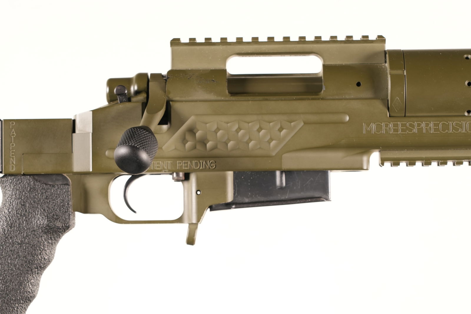 Remington 700 Custom Target Bolt Rifle .243 Win: .243 Win Serial # RR07203C Custom Remington Model 700 Cal, .243 w 1-7 twist Bbl in Mcrees precision stock. Green epoxy finished with folding butt stock with spirit level at rear. Detachable magazine w