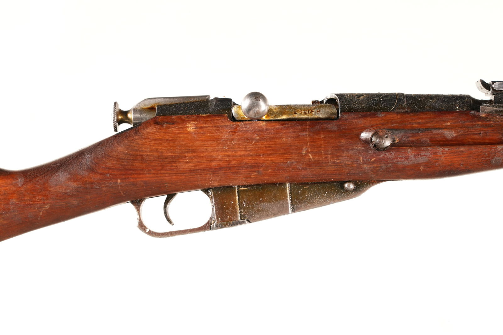 Russian M44 Bolt Rifle 7.62x54R: 7.62x54R Serial # 4H1265 Russian Model M44 carbine from Izhevsk Arsenal 1946 dated receiver. Covered in Arsenal grease. Good bore. Barrel 20" modern