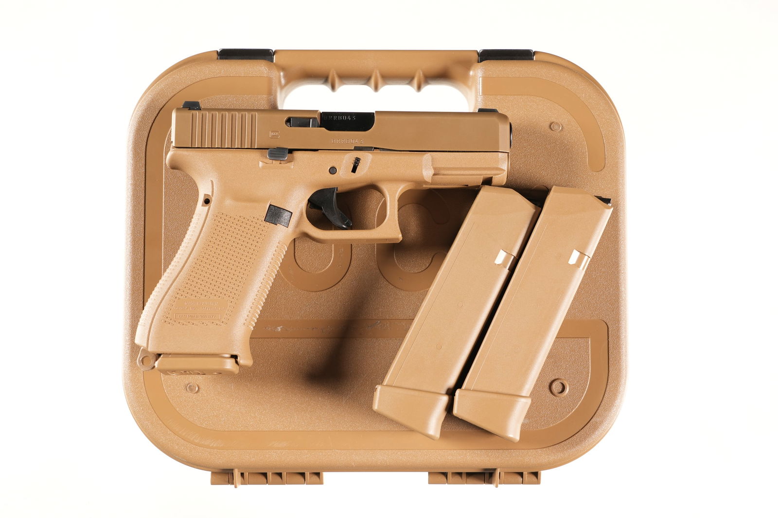 Glock 19X Pistol 9mm: 9mm Serial # BRRB043 Excellent overall condition, small amount of high edge wear, with factory case numbered to gun, with 2 extra magazines. Barrel 4" modern. Glock, founded in 1981 in Austria, develo