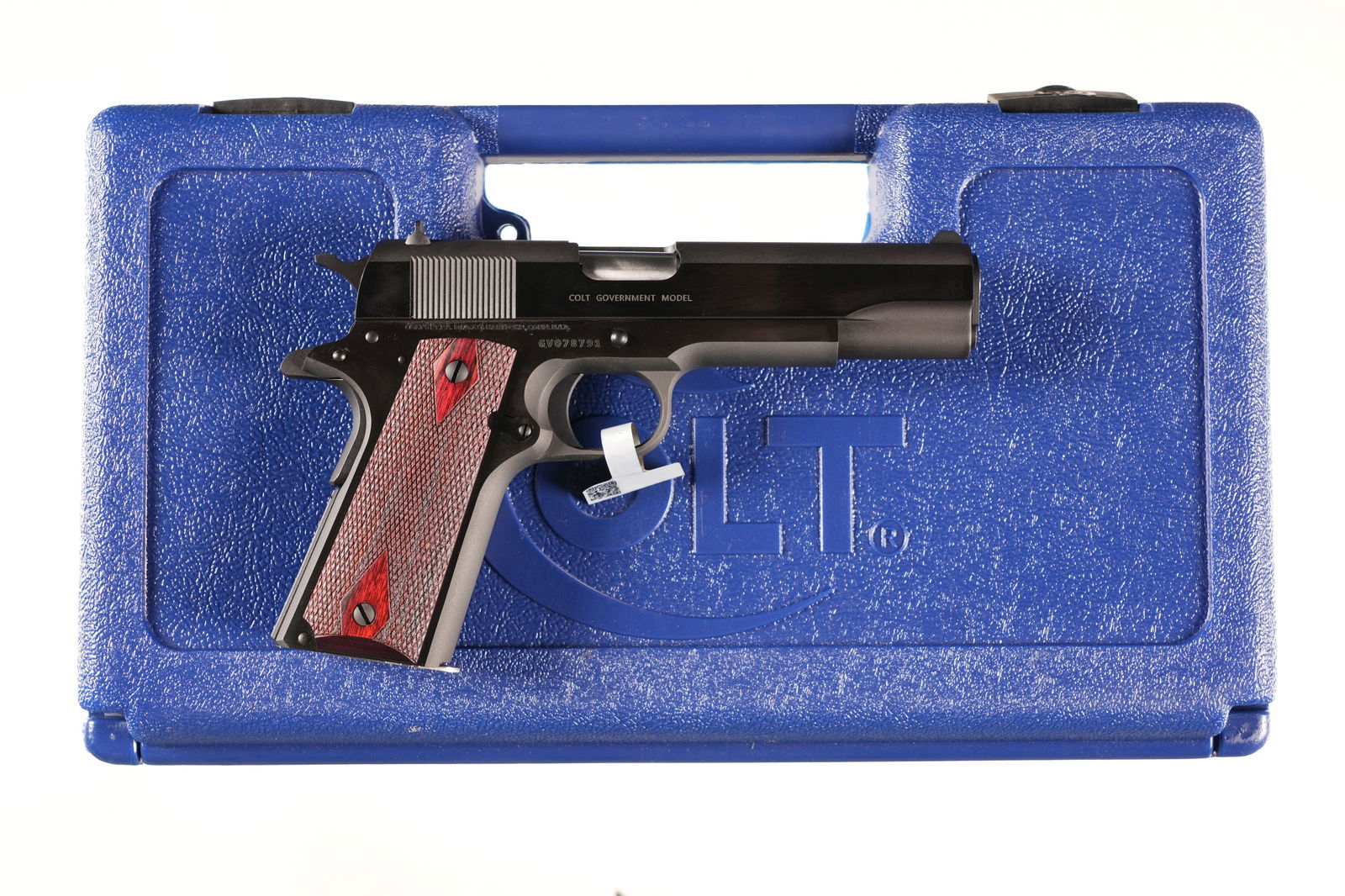 Colt Government Pistol .38 super: .38 super Serial # GV078791 Excellent plus to like new, desirable .38 super caliber, in factory case numbered to gun, with paperwork. Barrel 5" modern. Colt's Manufacturing Company, founded in 1855 in