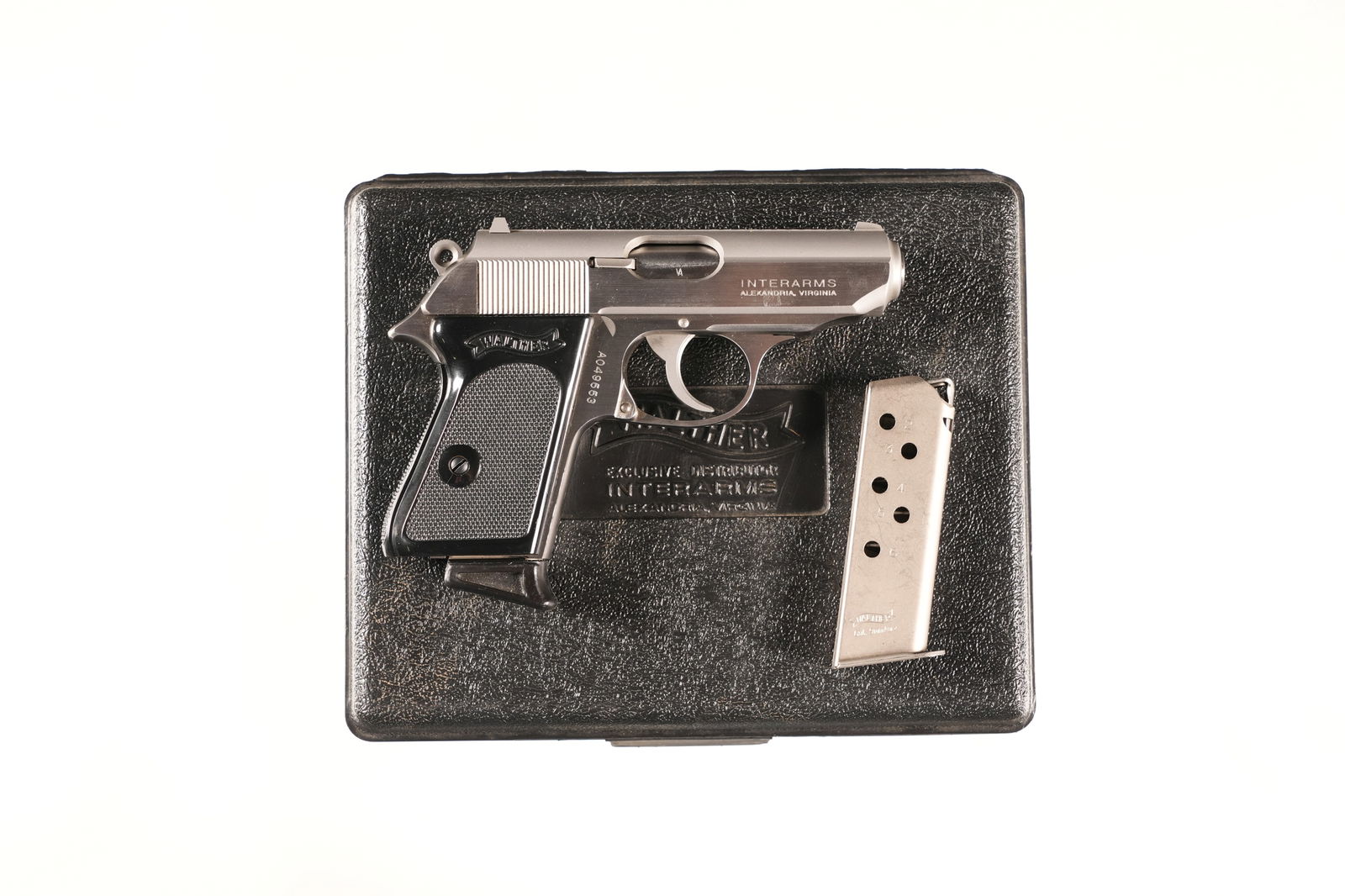 Walther PPK Pistol .380 acp: .380 acp Serial # A049553 Excellent plus overall condition, with unmarked factory case, with matching factory target, with extra magazine Barrel 3 1/4" modern. Carl Walther, founded in 1886 in Germany