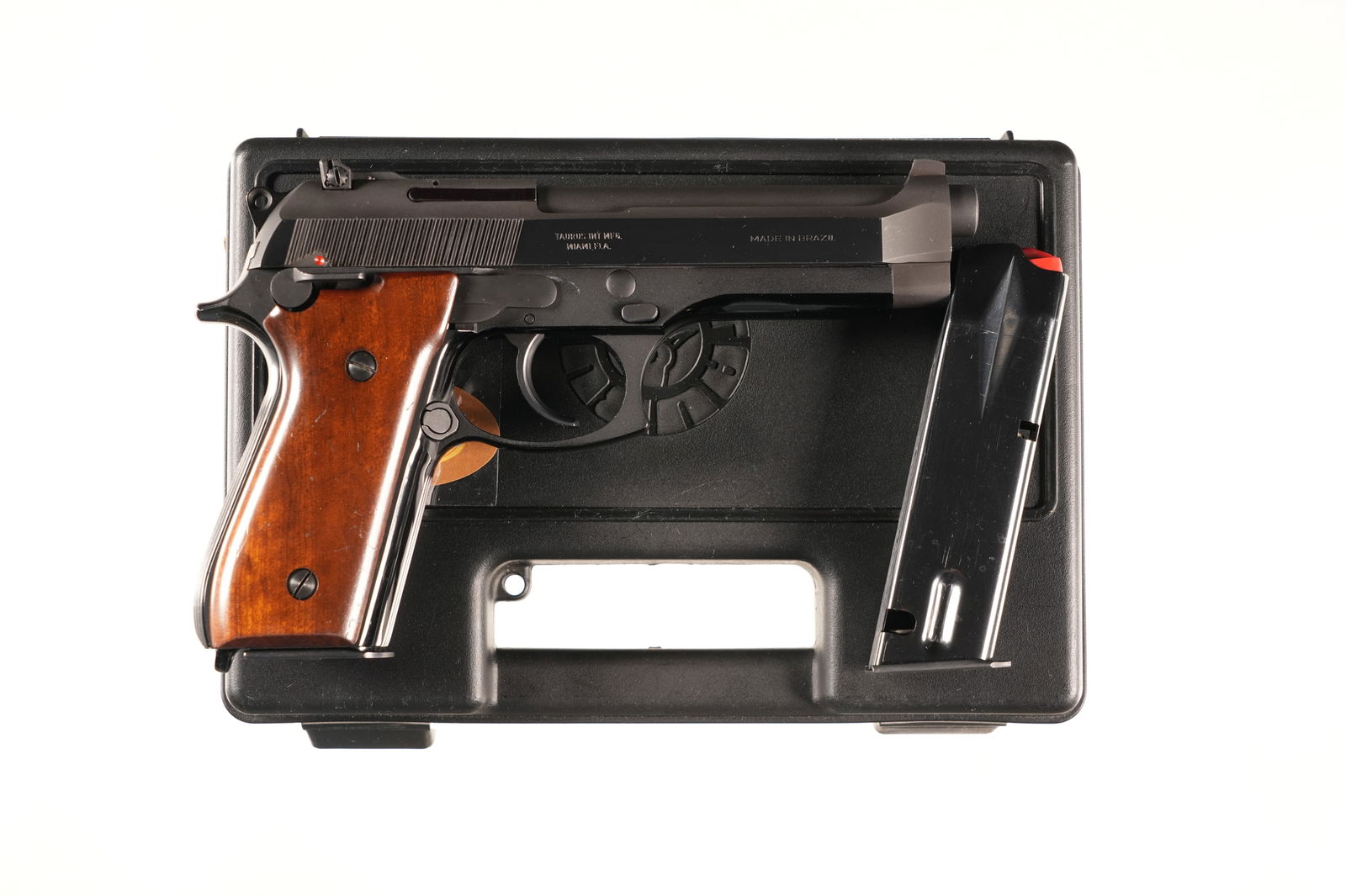 Taurus PT99AF Pistol 9mm: 9mm Serial # L48076 Excellent plus overall condition, unmarked factory case, 1 additional magazine. Modern. Taurus, founded in 1941 in Brazil, produced the PT99AF in the 1980s as a double-action pisto