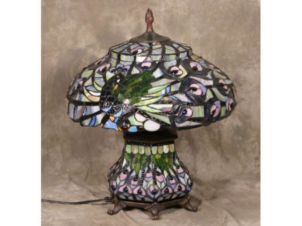 Tiffany-style stained glass table lamp: Peacock tiffany-style stained glass table lamp Terms & Conditions: Live auction by Montrose Auction, Inc. Established 1977. We accept PayPal, Money Orders. Invoices are due 7 days after the close of t
