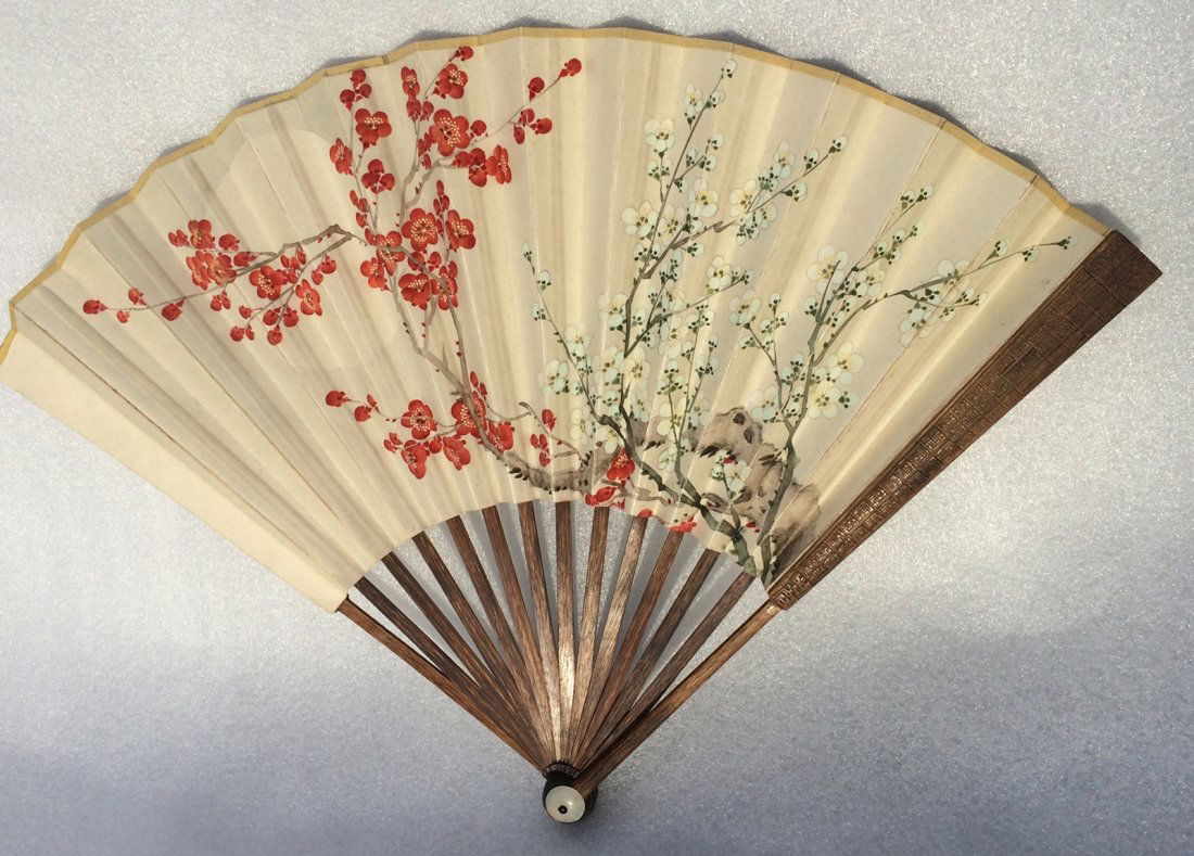 Antique Chinese fan with painted plum blossoms (1 of 10)