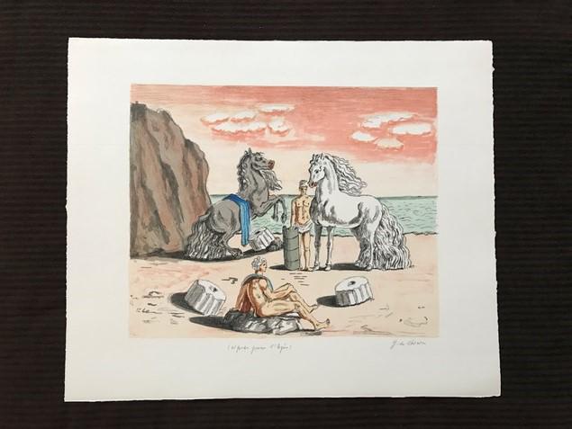 Teseo 1970 by Giorgio De Chirico: Teseo 1970 Fourth version Engraving 4 color aquatint Hand-signed in pencil by Artist Edition: of 50 Reference: catalogo dell-opera grafica 1969-1977 Edoardo Brandani NÃƒÂƒÃ‚Â‚ÃƒÂ‚Ã‚�