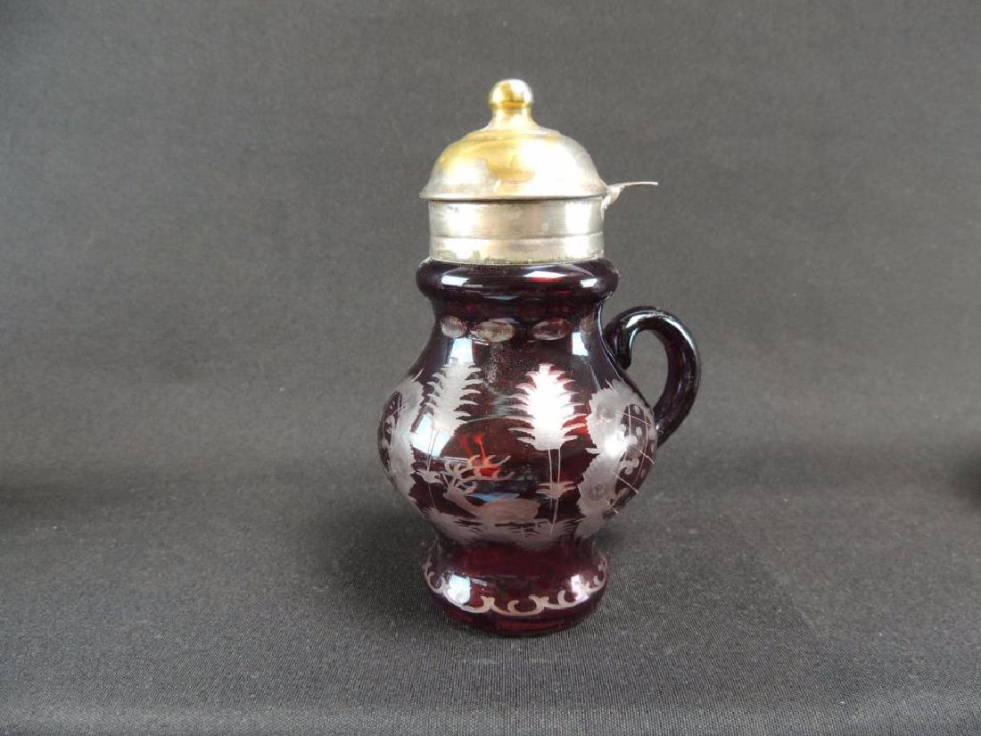 Ruby Etched Glass Antique Syrup Featuring Deer and (1 of 5)