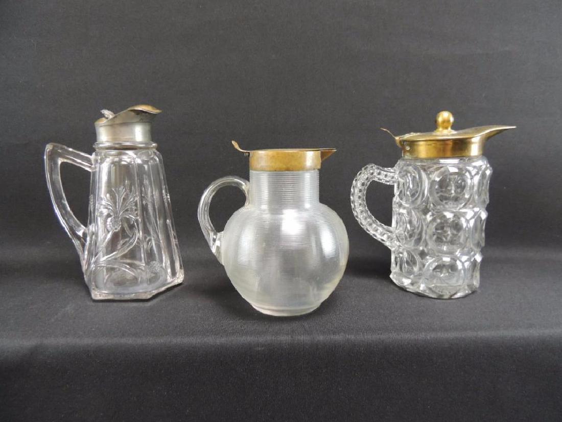 Group of 3 Antique EAPG Syrups with Brass Plate Lids (1 of 4)