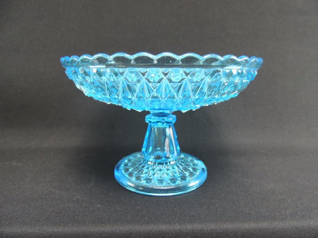 Central Glass Co. Pressed Diamond Blue H.S. Compote (1 of 3)