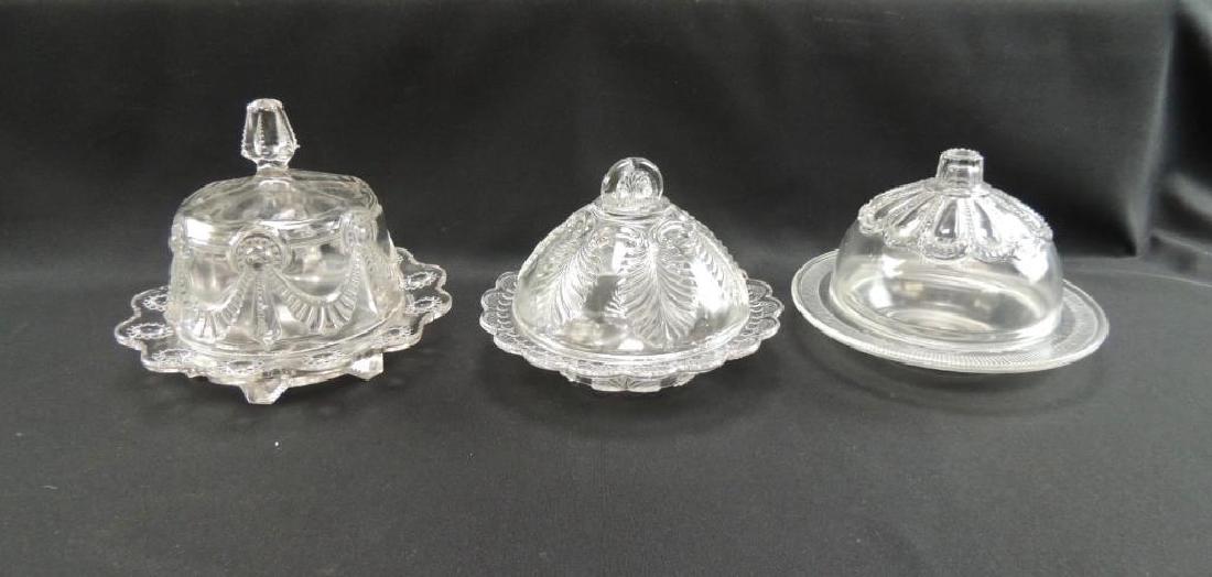Group of 3 Antique EAPG Clear Glass Covered Butter (1 of 2)
