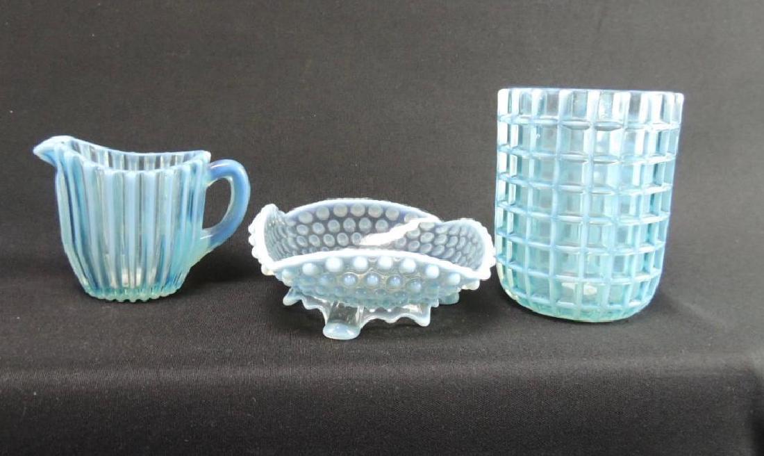 Group of 3 Antique Blue Opalescent and Hobnail Items (1 of 4)