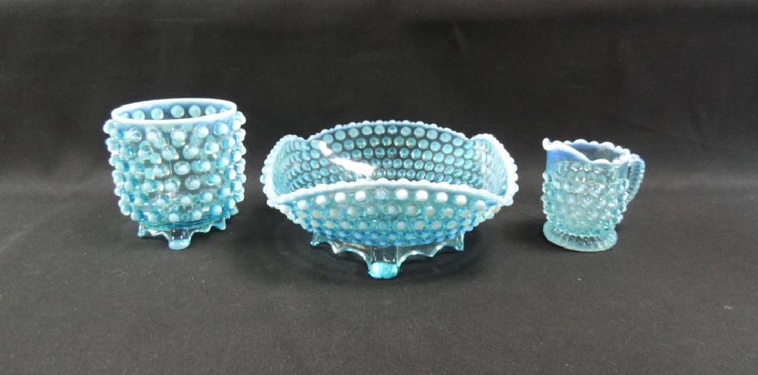 Group of 3 Antique Blue Opalescent and Hobnail Items (1 of 6)