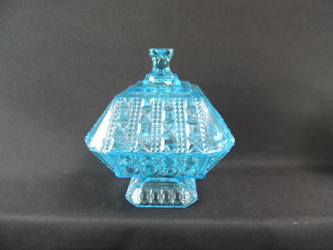 Antique Blue Pressed Glass Covered Compote (1 of 3)
