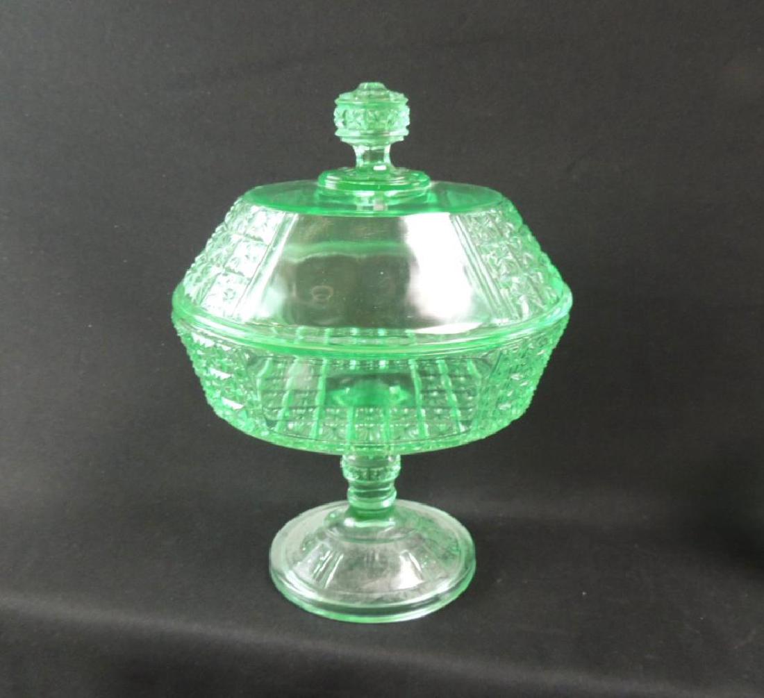 Antique Apple Green Pressed Glass Compote with Lid (1 of 4)