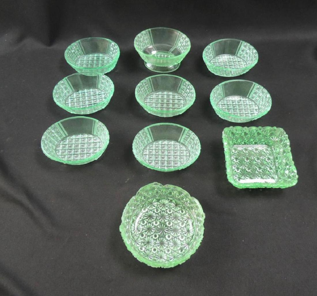 Group of 10 Antique Apple Green Pressed Glass Bowls and (1 of 3)