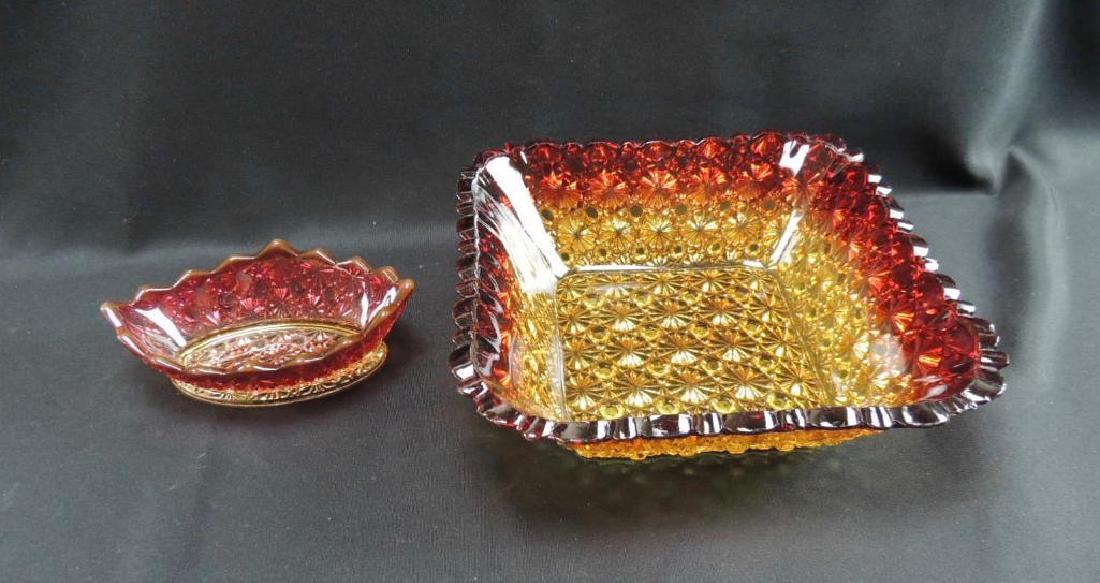 Group of 2 Antique Pressed Glass Rubiana Square Bowl (1 of 3)