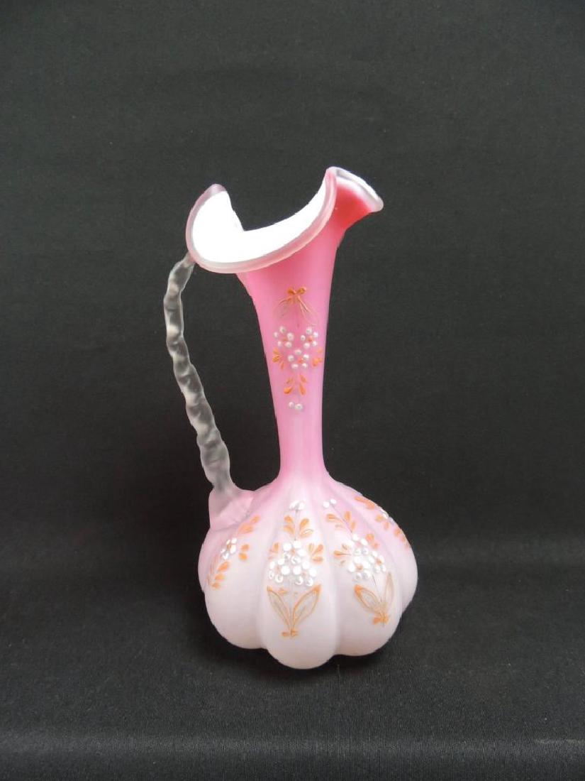 Antique Pink Satin Cased Glass Hand Painted Pitcher (1 of 4)