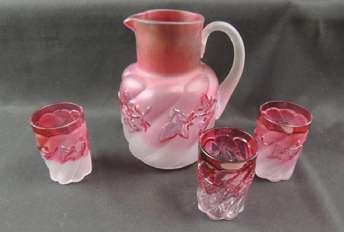 Antique Royal Ivy Ruby Stained Pitcher and Tumblers (1 of 4)