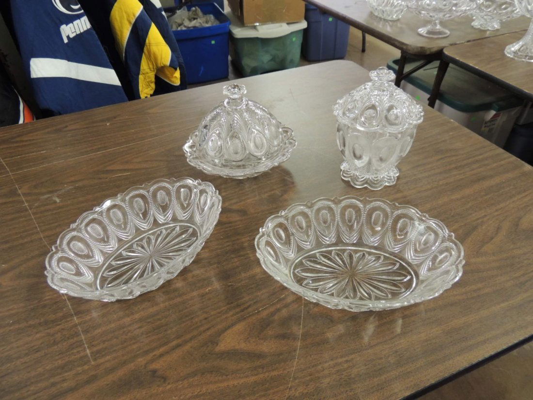 Group of 4 Antique Peacock Feather EAPG Spooner, (1 of 1)