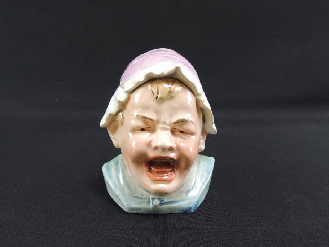 Antique Tobacco Jar Featuring Crying Baby: 5" Tall