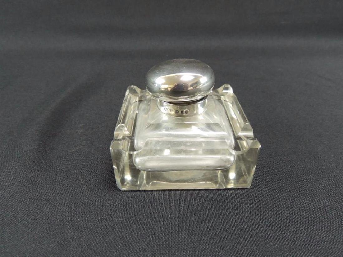 Antique Pressed Glass Ink Well with Silver Sterling Lid (1 of 5)