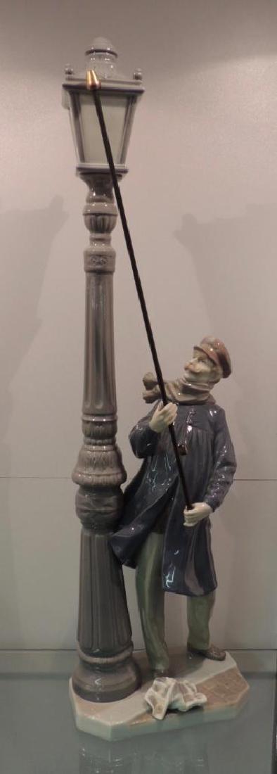 Lladro Porcelain Figurine Featuring Man Lighting Street: 18 1/2" Tall