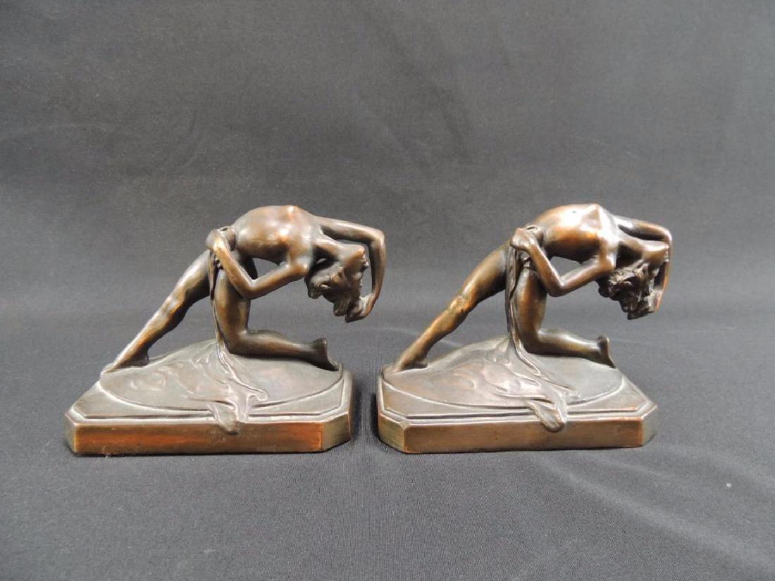 Art Deco Plaster and Bronze Finished Women Bookends: 6"x5"