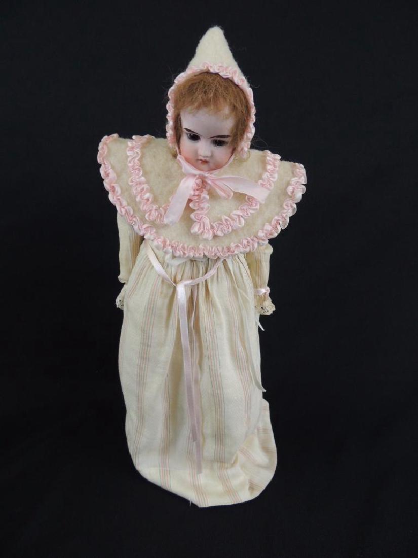 Antique Armand Marseille "Lilly" 18" Bisque Doll with: 18" Tall with Hat, Brown Hair, Brown Eyes, Open Mouth with 5-6 Teeth, 1898-WW1 Era, Bisque Shoulder Plate Broken in Front