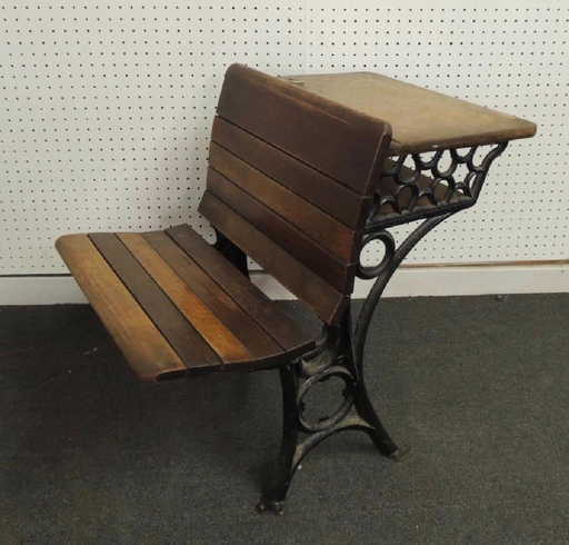Antique Sherwood Cast Iron And Wood School Desk With