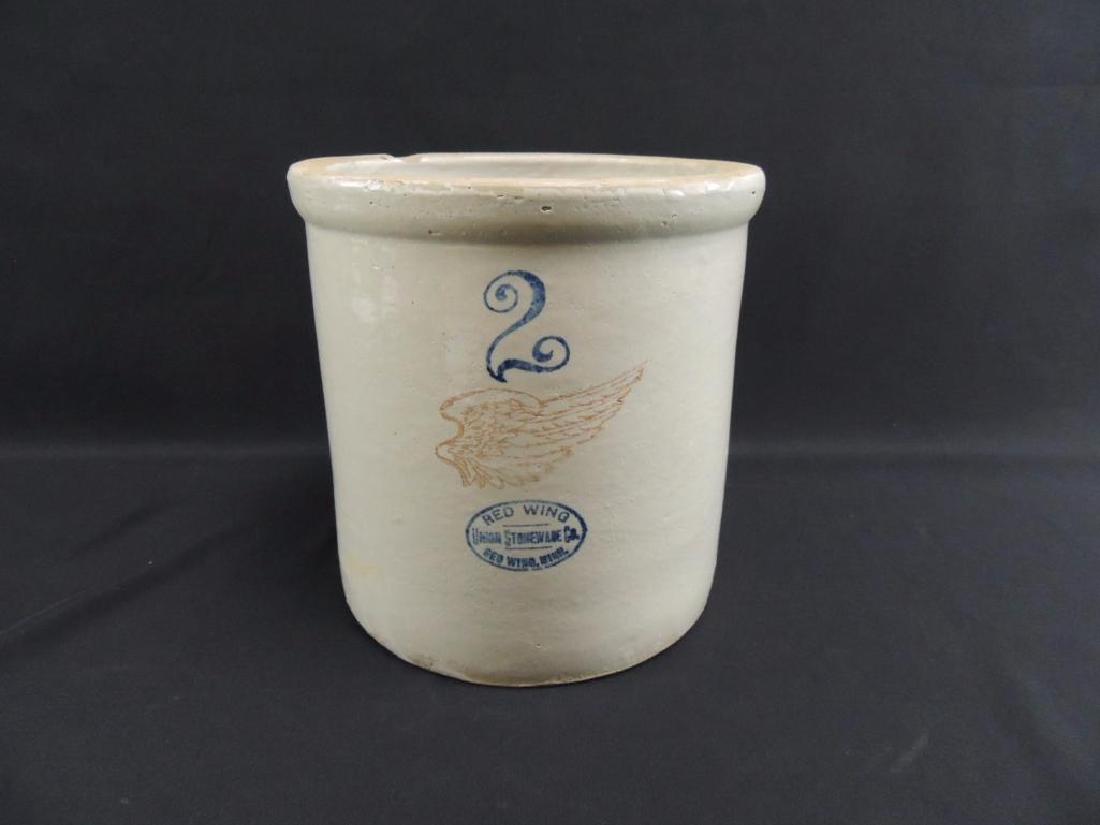Antique 2 Gallon Red Wing Stoneware Crock: 9 1/2"x9 1/2", Chip on Rim