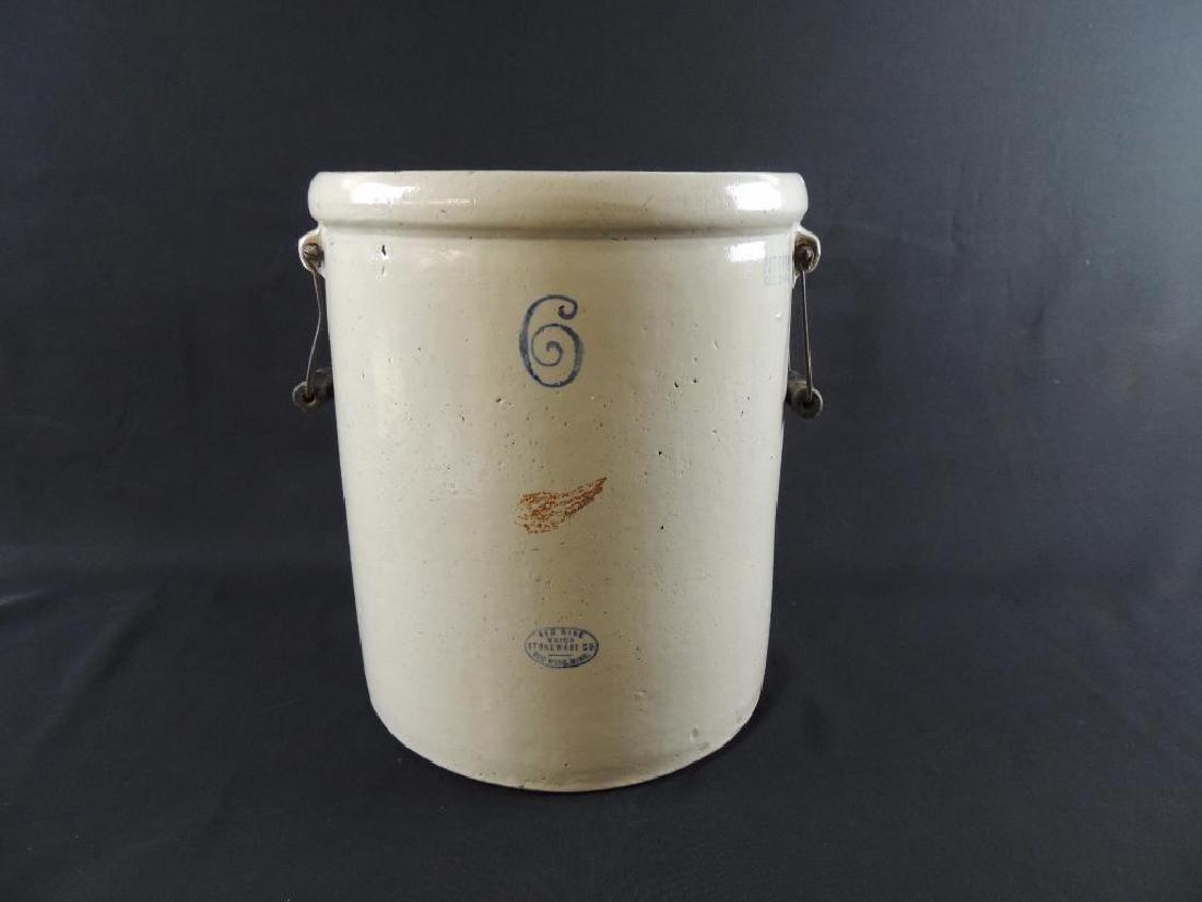Antique 6 Gallon Red Wing Stoneware Crock with Handles: 14"x15"