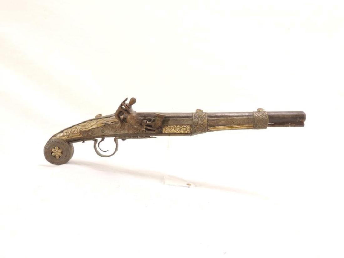 Middle Eastern Flint Lock Pistol with Bone Inlay and: excellent condition