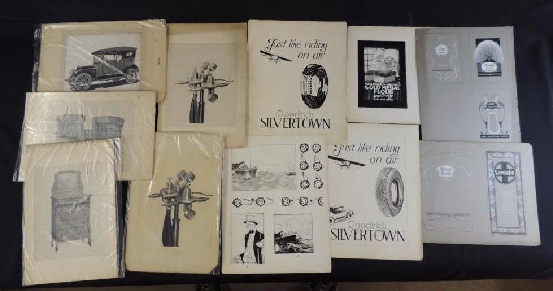 Group of 11 Vintage Hand Painted Ads: 10"x15" Featuring Goodrich, Vanity, and SantaFe