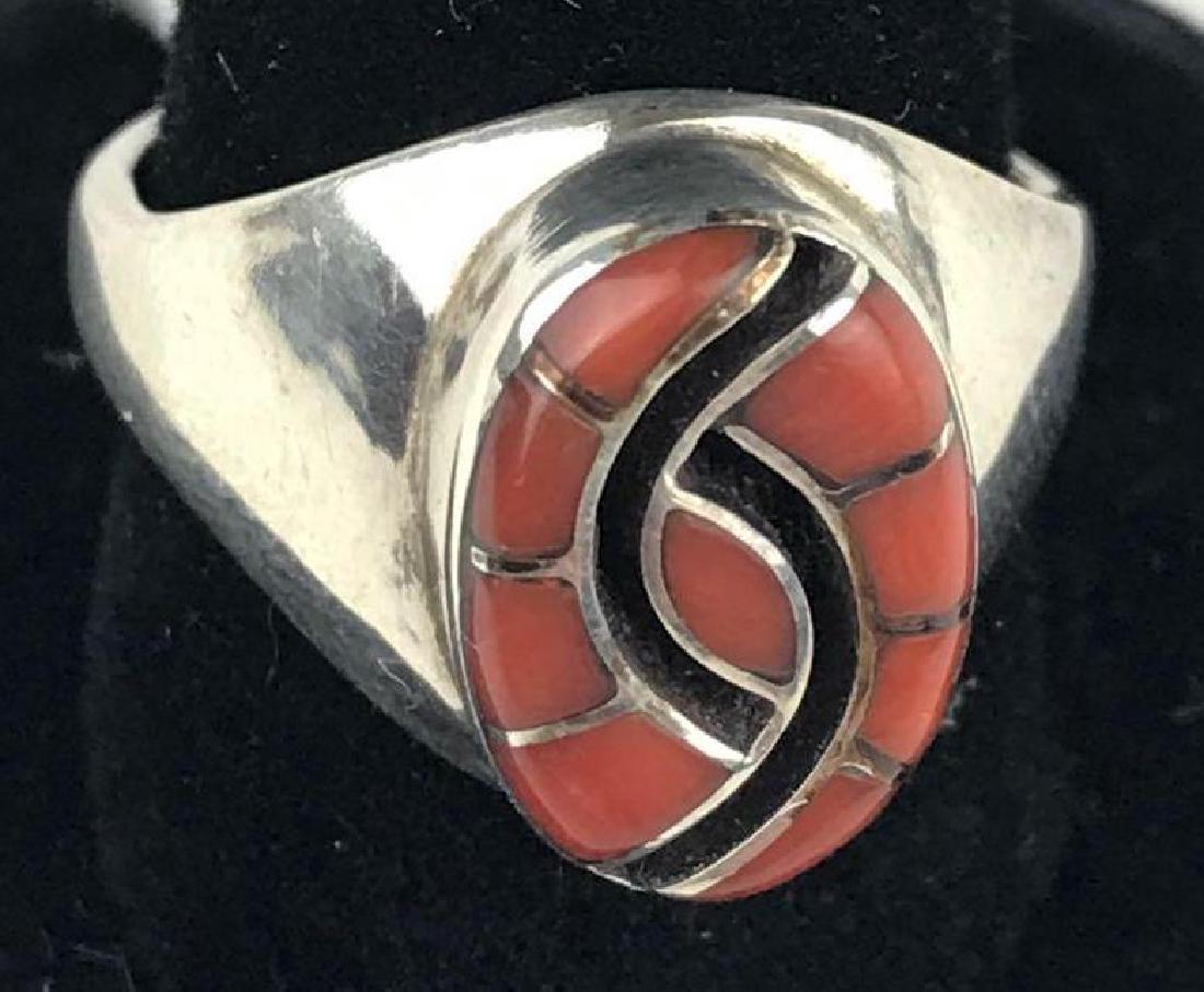 Sterling and Coral Swirl design Ring (1 of 2)