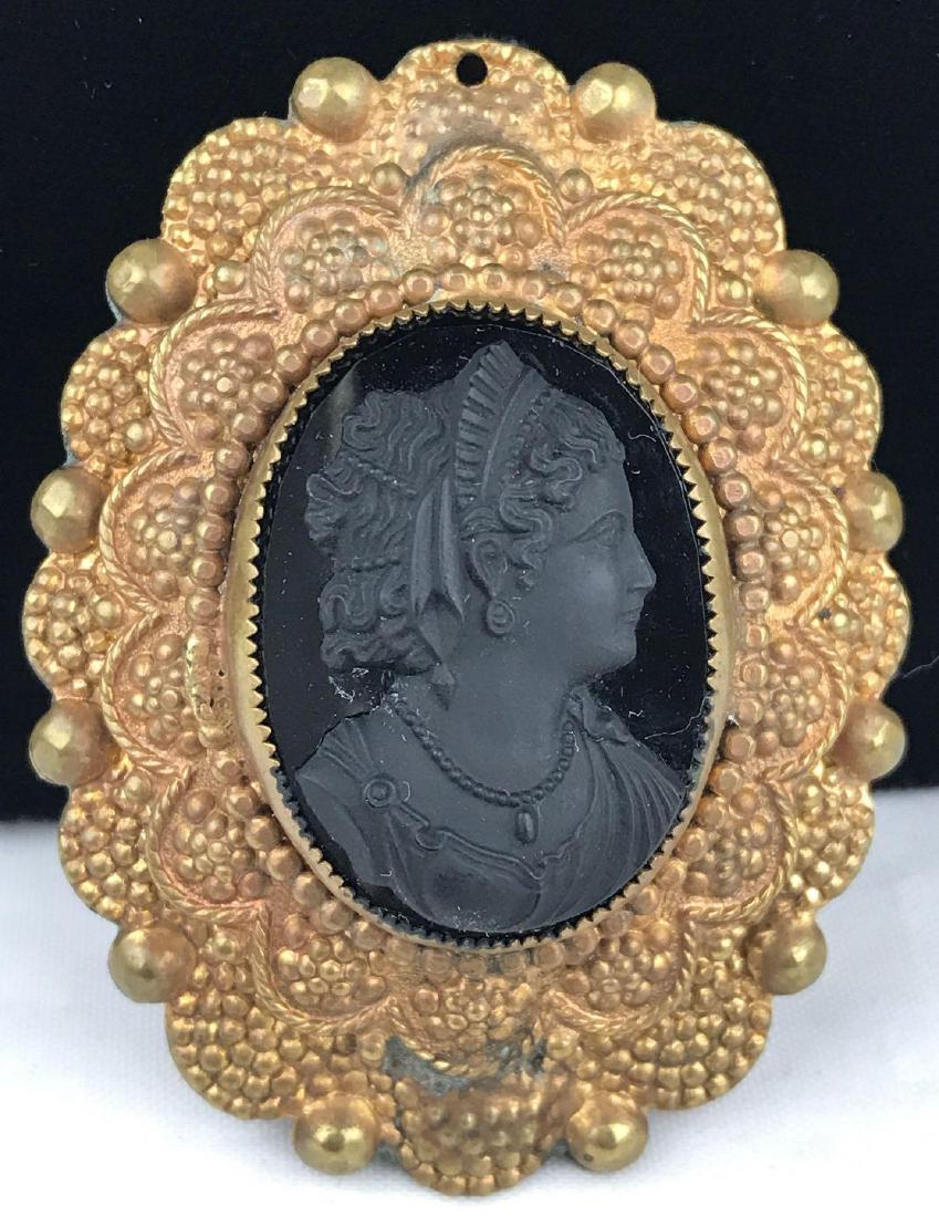 Vintage Cameo - needs repair: 2.5"; Pin stem has broken off and would need to be replaced.