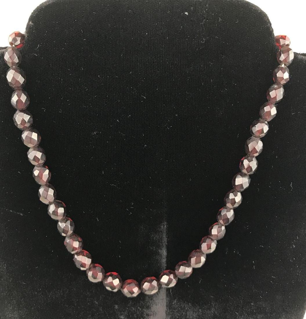 Cherry Colored Amber Faceted Bead Necklace (1 of 2)