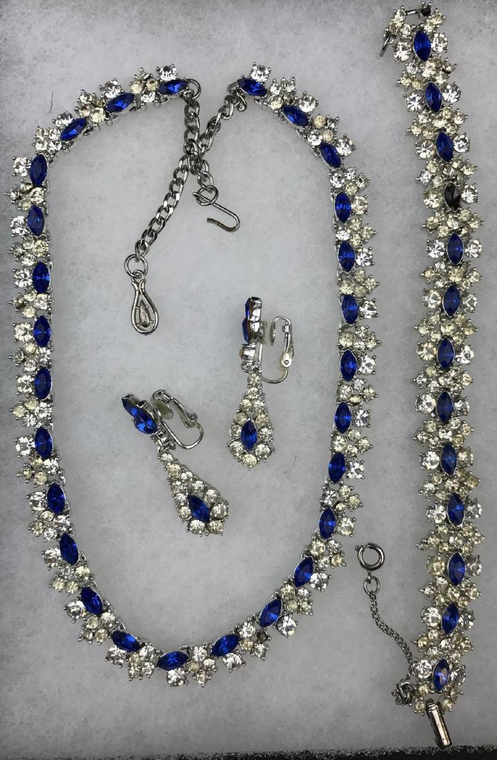 Blue and White Rhinestone Necklace, Bracelet, and (1 of 2)