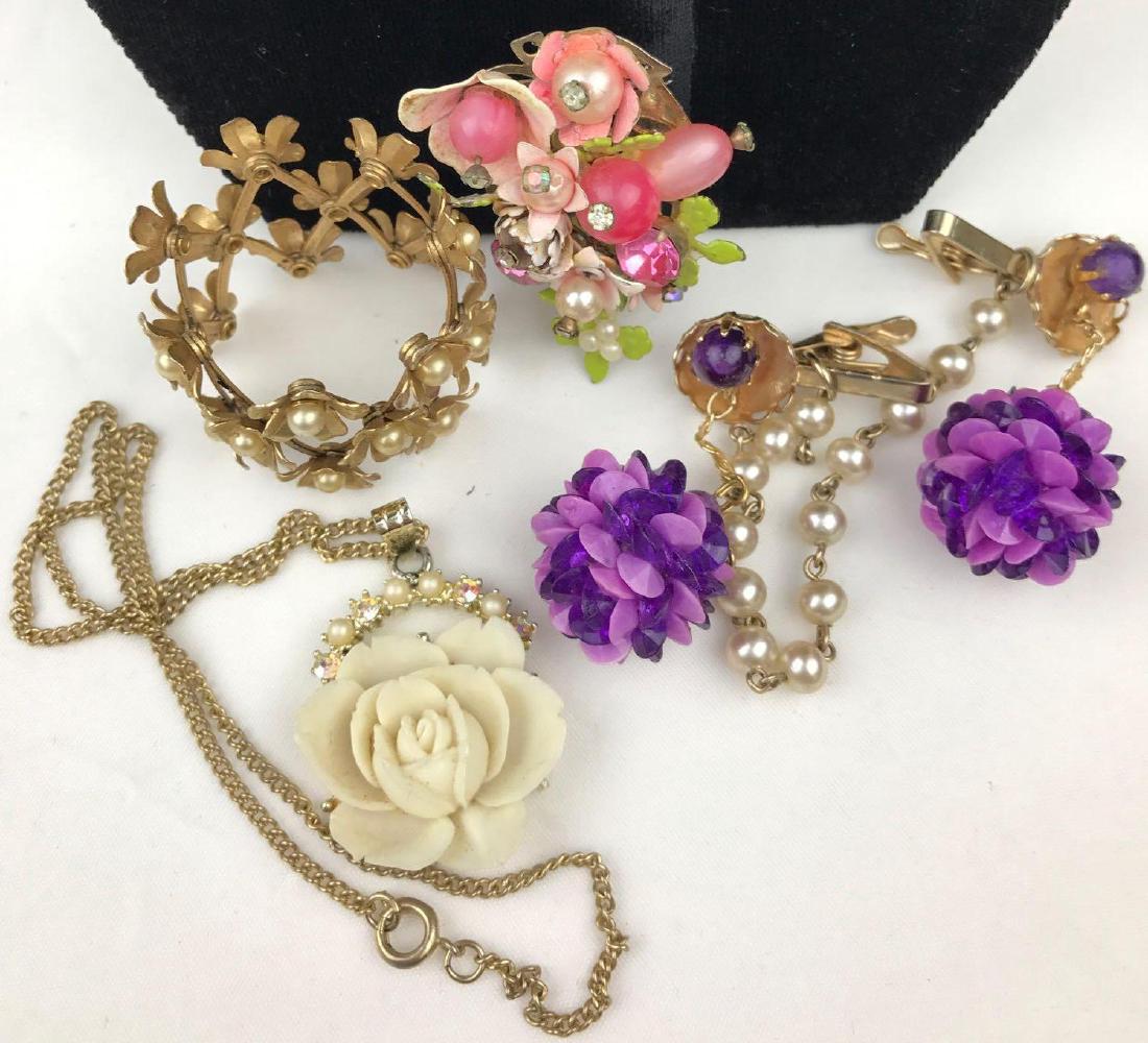 Floral Jewelry Lot - Sweater Clips,Brooch, Pendant, and: Brooch measures 1-1/4" x 2"