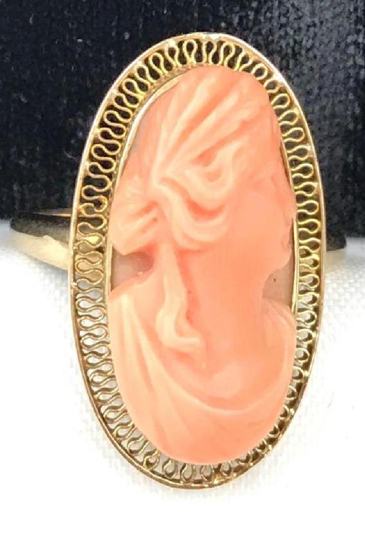 10K Yellow Gold Coral Cameo Ring (1 of 3)