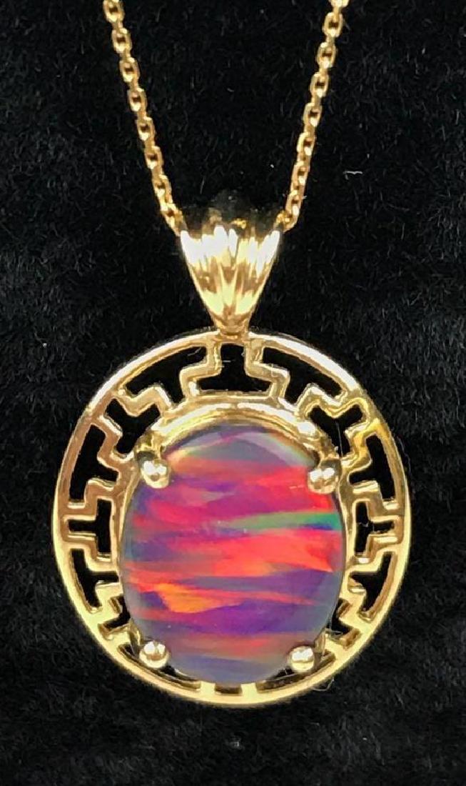 10K Yellow Gold Opal Pendant and Chain (1 of 2)