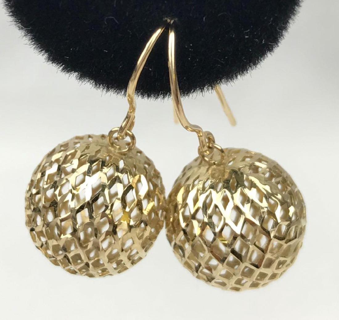 14K Yellow Gold Earrings: 1.8g; 1/2" balls; marked "Israel"