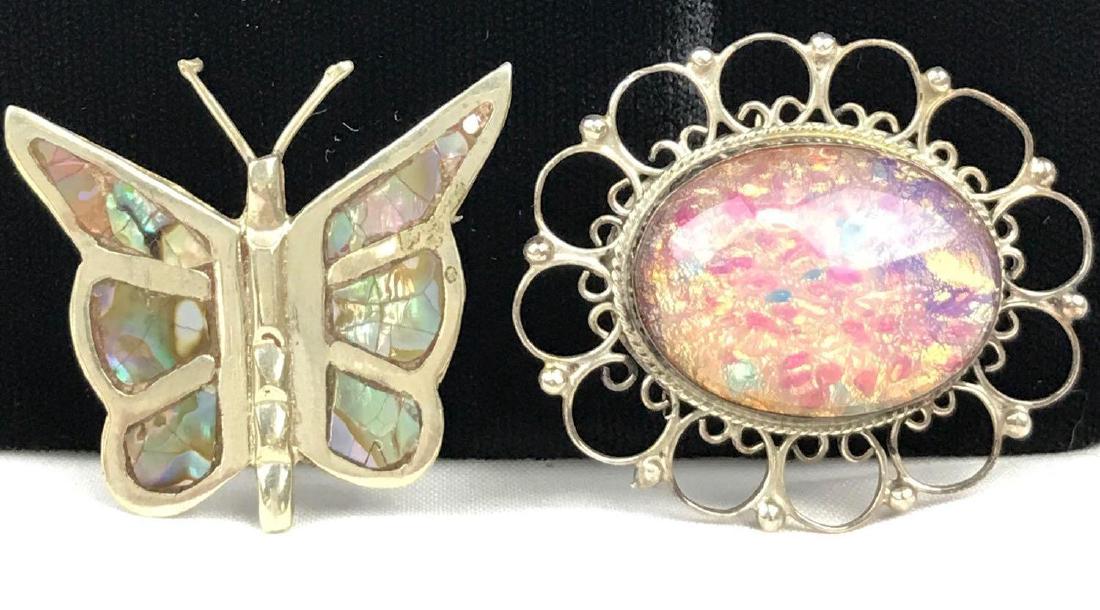 Set of 2 Sterling Pins from Mexico - Oval and Butterfly (1 of 2)