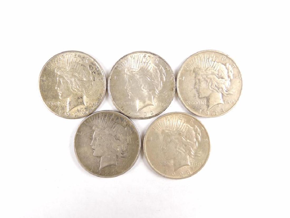 Group of five silver peace dollars (1 of 2)