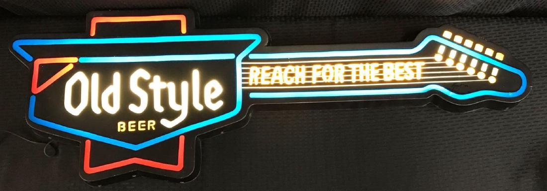 Old Style Beer Light Guitar Shape Sign (1 of 2)