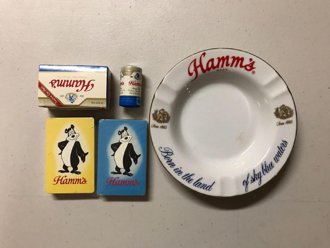 Group of vintage Hamm's playing cards, matches, and: All one money