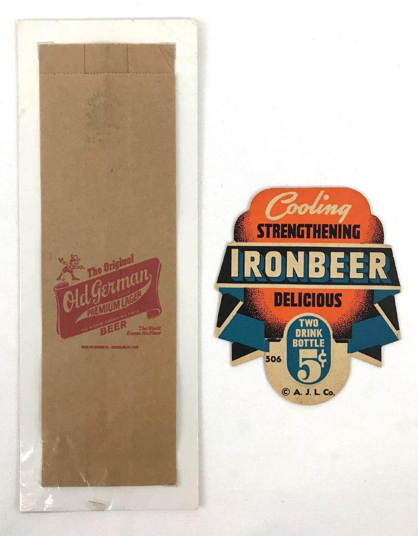 Ironbeer Vintage Advertising Bottle Topper and Old: Brown bag is 12" long. Bottle topper is 6" tall.
