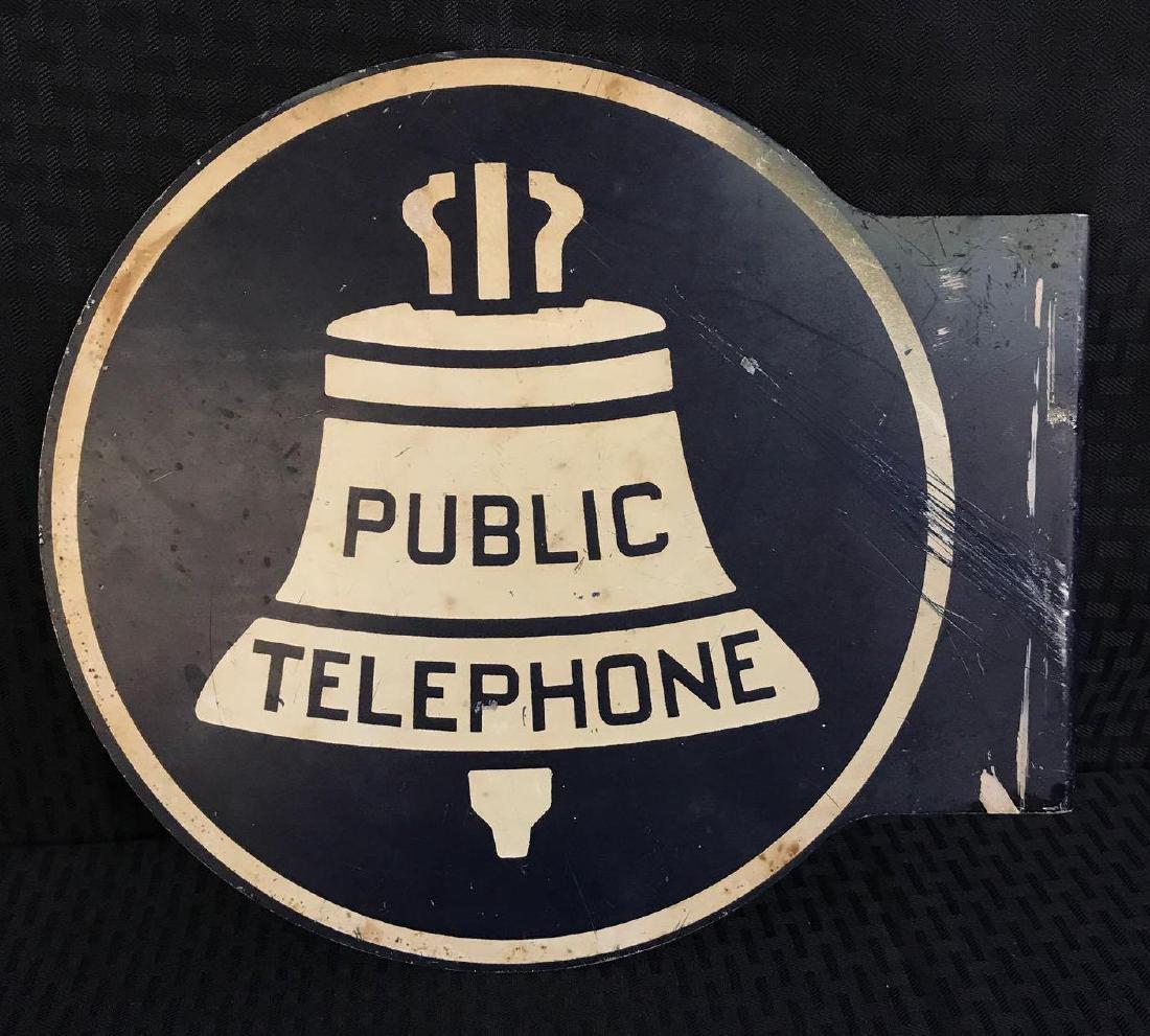 Vintage DSP Public Telephone Porcelain Flange Sign: Metal sign, 13" width from hinge, 11" tall.very good condition